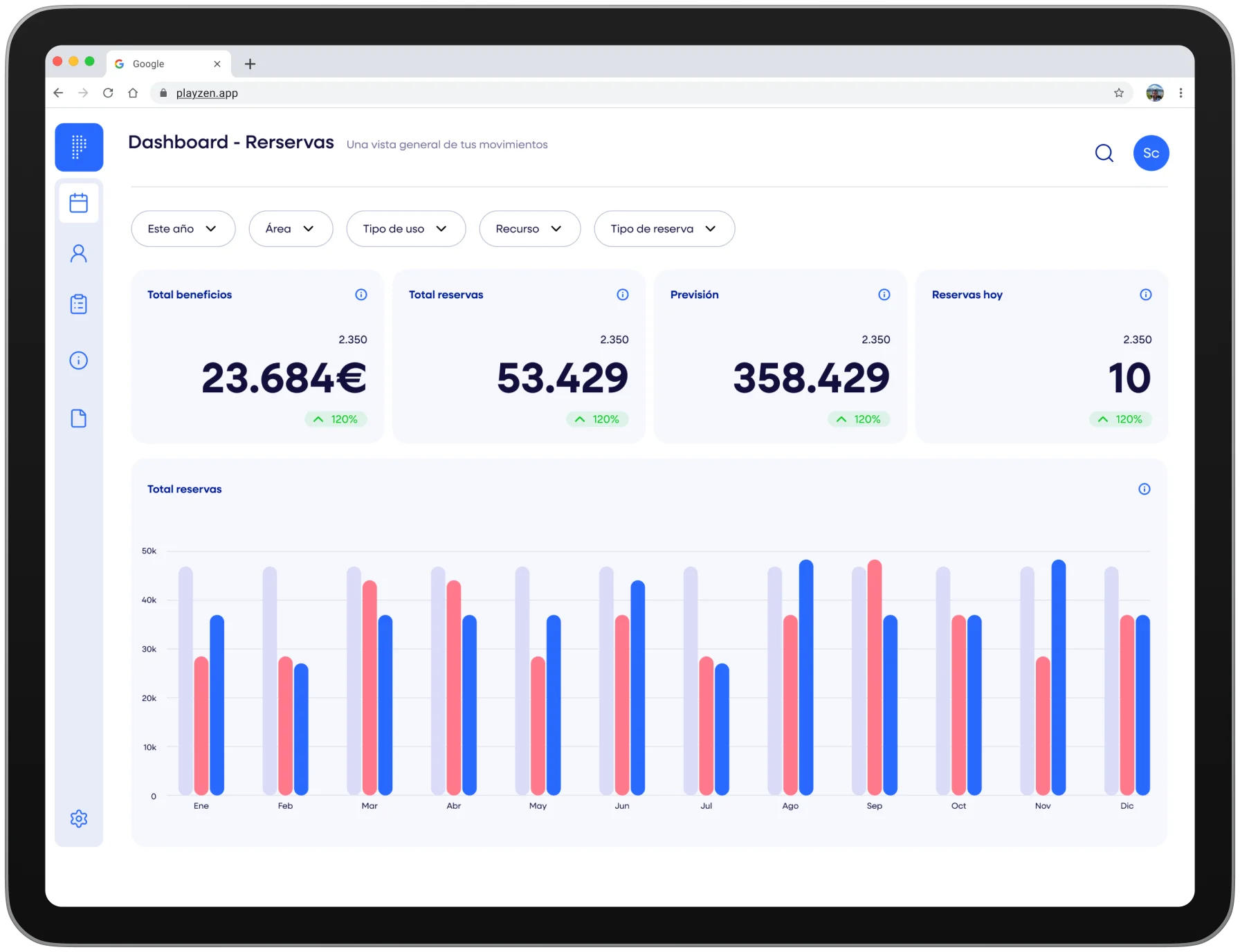 Playzen dashboard showing court occupancy and the day's activity