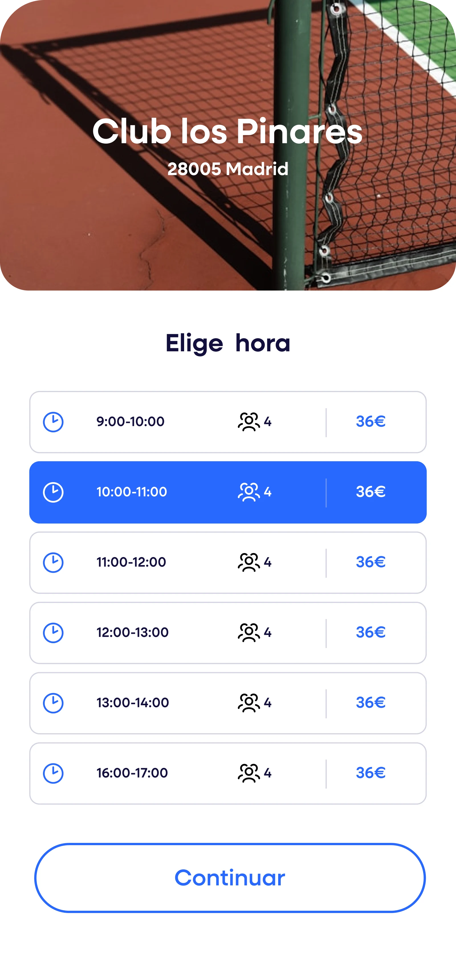 Playzen app showing a court booking